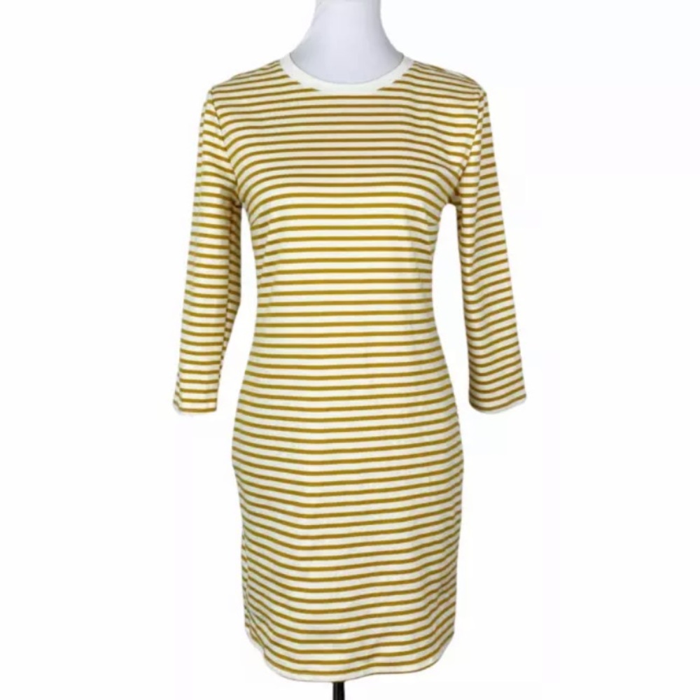 NWT Forever 21 T-Shirt Dress Cream Mustard Stripe Sz. L 3/4 Sleeve